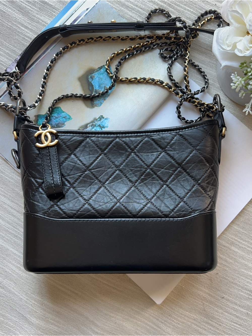 Chanel Black Quilted Calfskin S/M Gabrielle Hobo Bag
